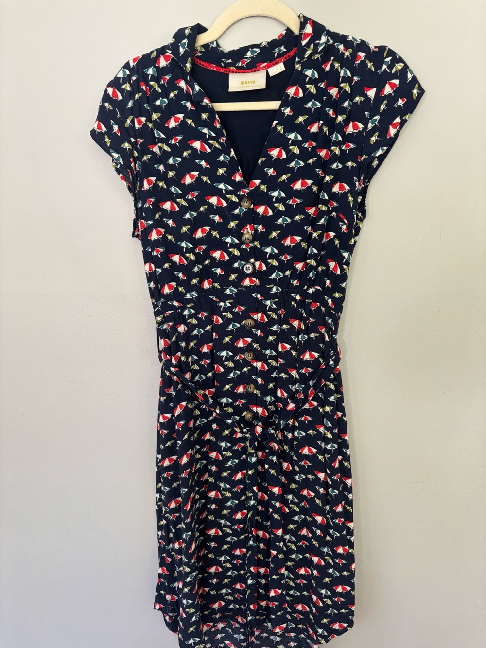 Maeve Navy Dress with Red & White Umbrella Print Size 4